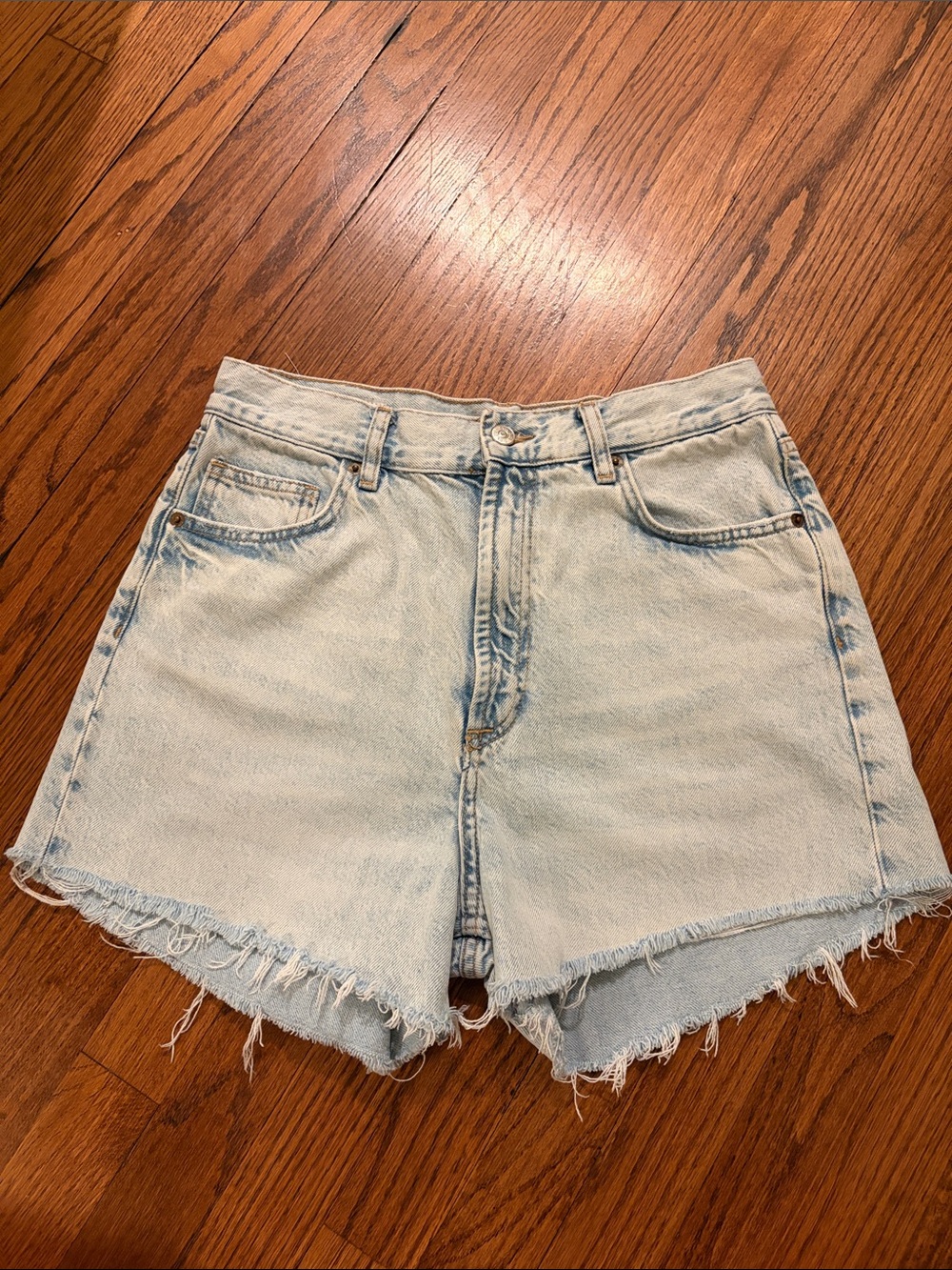 Zara Light Blue Distressed Denim Cutoff Shorts